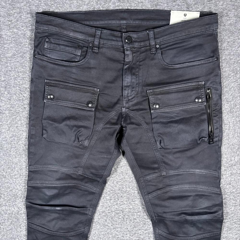 Belstaff Felmore Moto Cargo Pants Mens 32/33 Black Slim Low Waist Utility Biker